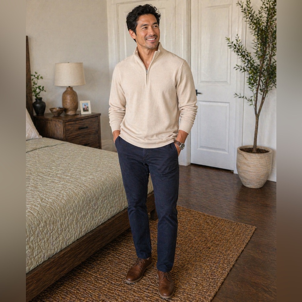 Van Heusen Beige Quarter-Zip Sweatshirt
